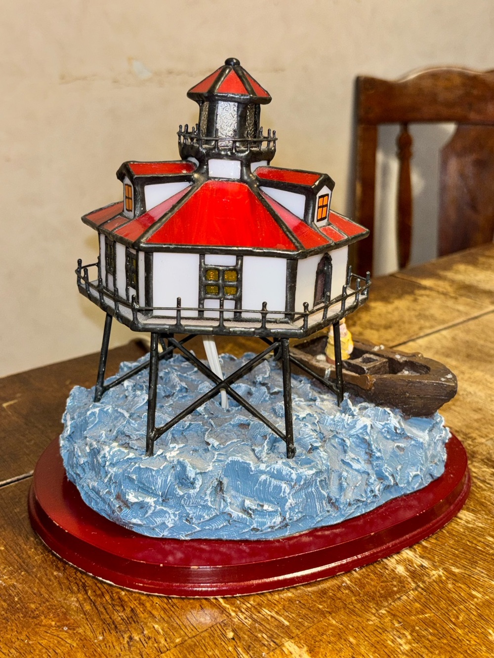 Vintage Lighthouse Lamp Nautical Stained Glass Style Lighted Coastal Decor - Picture 7 of 11